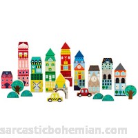 FAO Schwarz 50 Piece International Architecture Building Blocks Set for Kids with Houses Shops Roofs Trees and Cars; Build Cities Towns and More; Multicolor Block Pieces for Children Ages 3+ B07BXZTK2W
